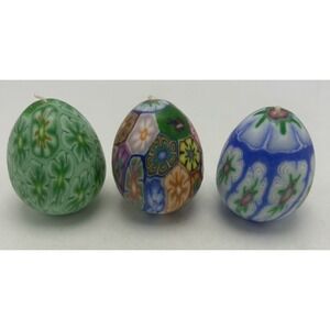 Floral Millefiori Style Egg Candle Wax Shape Vtg New Easter 2.5" Set of 3 Lot